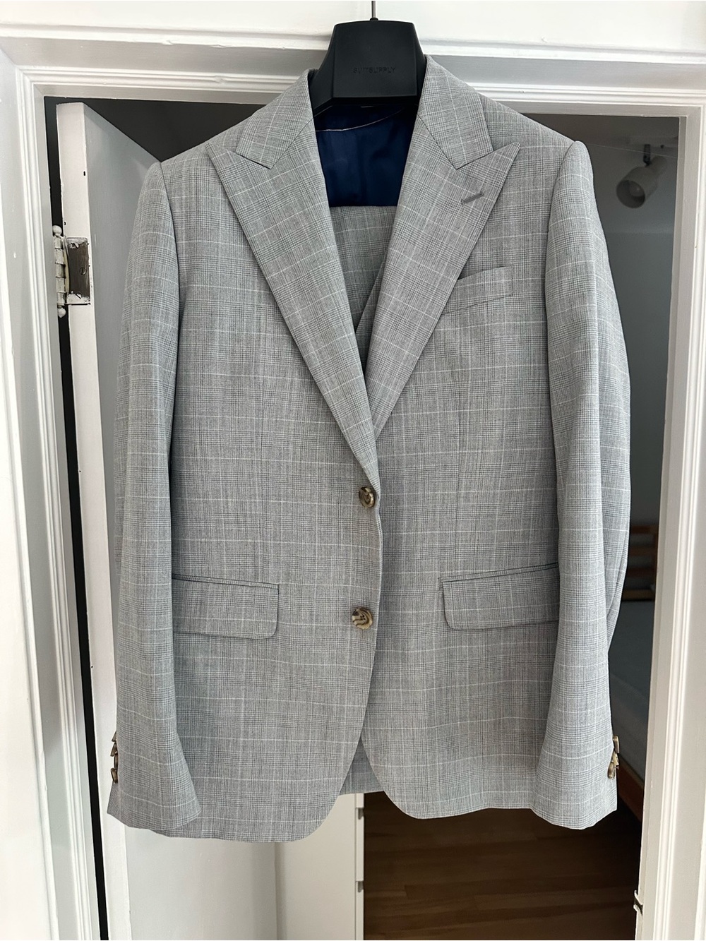 Indochino- Men's 3 Piece Light Gray Windowpane Suit